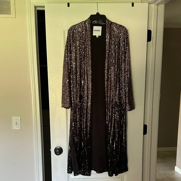 BB Dakota Sequin Long Jacket - Black and Silver - Picture 1 of 4